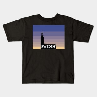 Sweden Stadshus with blue and yellow sunrise Kids T-Shirt